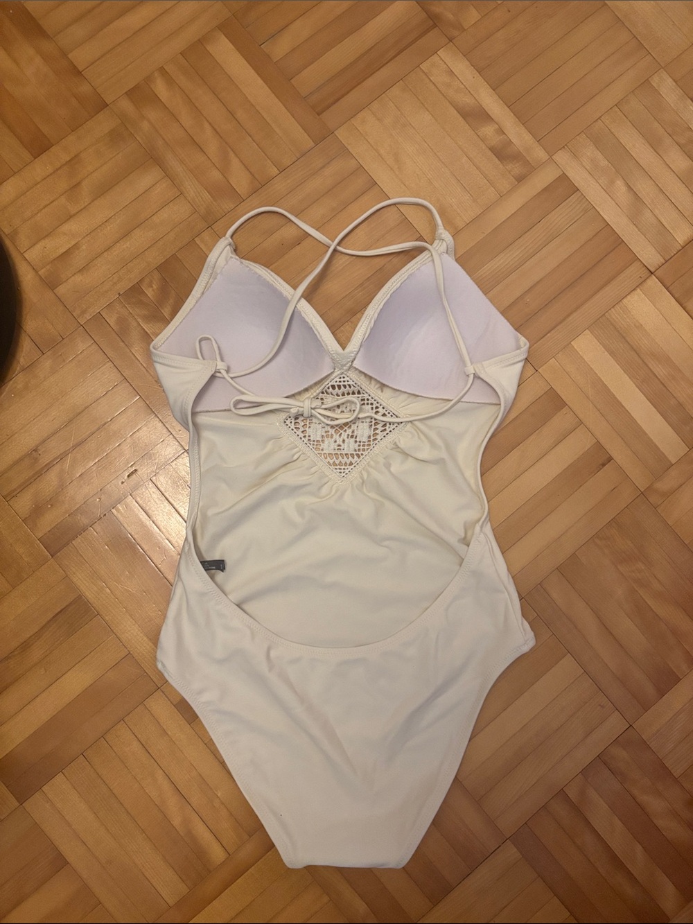 aerie Cream One-Piece Swimsuit with Crochet Accent - Picture 3 of 4